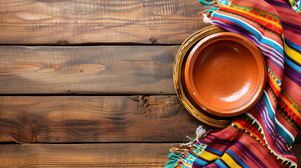 Cooking background with an empty mud dish, Mexican.