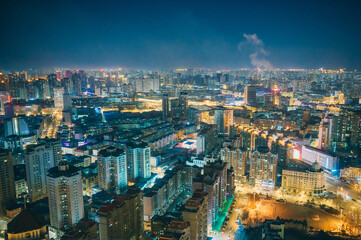 Fototapeta na wymiar 中国 黒竜江省 ハルビン　龍塔からの夜景　