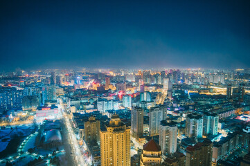 Fototapeta na wymiar 中国 黒竜江省 ハルビン　龍塔からの夜景　