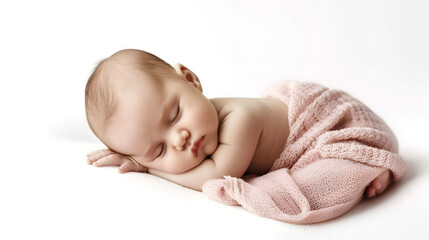 Sleeping newborn boy in the first days of life on white background