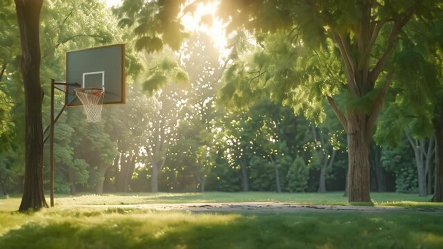 basketball court in the park. 4k video animation
