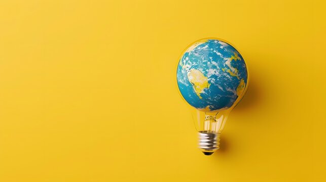 globe ball and growing tree in human hand, flying yellow butterfly on green sunny background. Saving environment, save clean planet, ecology concept. Card for World Earth Day.