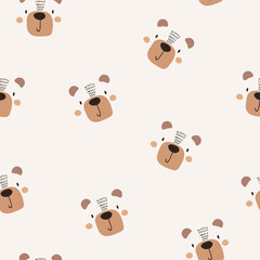 Seamless pattern with cute bear face. Vector illustrations