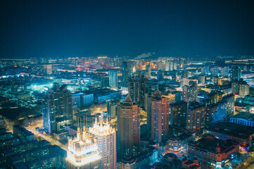 中国 黒竜江省 ハルビン　龍塔からの夜景　 - obrazy, fototapety, plakaty