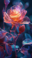Amidst the wonders of futuristic alchemy, a newborn rose emerges, heralding a new beginning in the tapestry of time. Generative ai. - obrazy, fototapety, plakaty