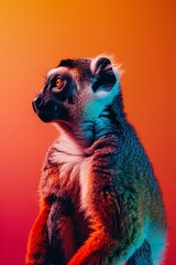 Obraz premium Beautiful portrait of a lemur, colorful gradient background