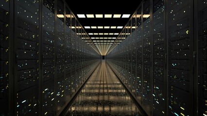 3D generated.Technological Server Racks.Network and data servers in Data Center. Data storage. 
