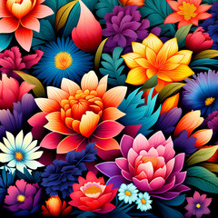 Obraz premium Seamless floral pattern with colorful flowers and leaves. Vector illustration.