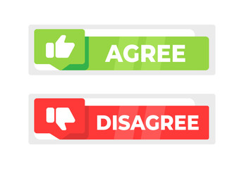 Two overlapping speech bubbles, one green with AGREE and one red with DISAGREE, representing different opinions or survey options