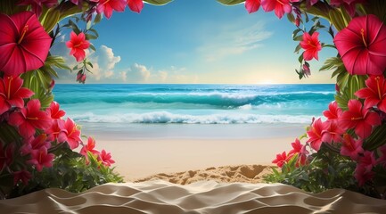 Obraz premium a postcard for a beach holiday, an advertising brochure of a seaside resort, summer, sun, sea, ocean