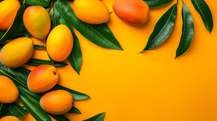 Creative food summer mangoes fruits banner.