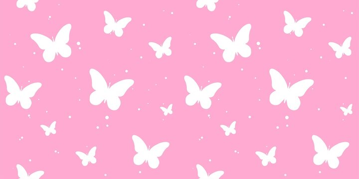 modern butterfly, seamless pattern. butterfly silhouette, simple, repet background. cute, pink drawing for a girl. for print, paper, postcards. art modern illustration. barbie style