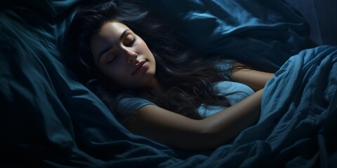 Naklejka premium Gorgeous young lady dozing in bed during evening hours.