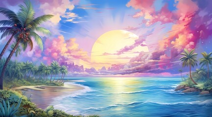 Fototapeta na wymiar a postcard for a beach holiday, an advertising brochure of a seaside resort, summer, sun, sea, ocean