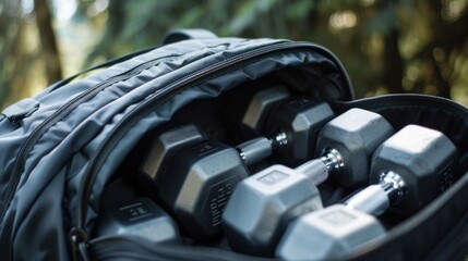 Backpack for rucking: dumbbells inside rucksack