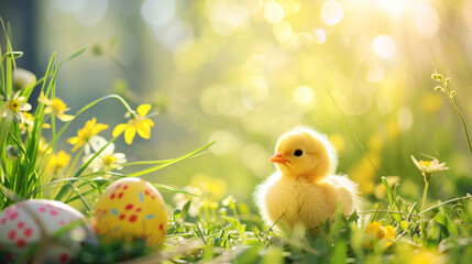 Cute yellow chick hatchling represents Easter.