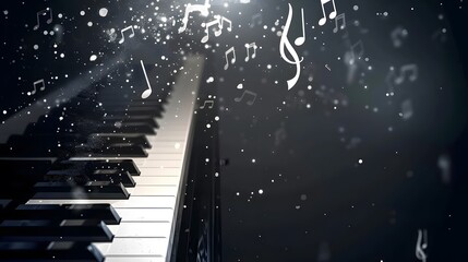 Abstract illustration of a piano keys with musical notes background.