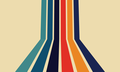 Perspective retro lines background. Colourful stripes on dark background. Vector illustration Eps 10 