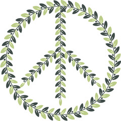 Peace symbol with olives and olive leaves.