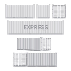 Set white cargo containers. Freight Shipping, delivery and transportation. Vector illustration