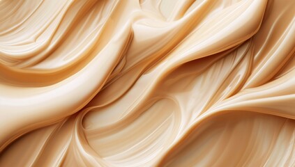 A close-up view of a beige fluid art piece, creating an abstract creamy and swirling pattern,...