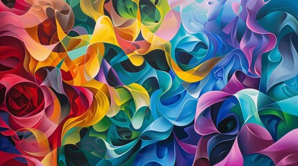 A mesmerizing display of vibrant abstract swirls, intertwining bold colors in a seamless and artistic flow, evoking a sense of joyful movement. Vibrant Abstract Swirls of Colorful Artistry

