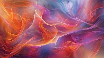 This abstract image bursts with vibrant swirls, intertwining in a warm color spectrum of oranges, reds, purples, and blues, suggesting both energy and harmony. Vibrant Abstract Swirls in Warm Color S
