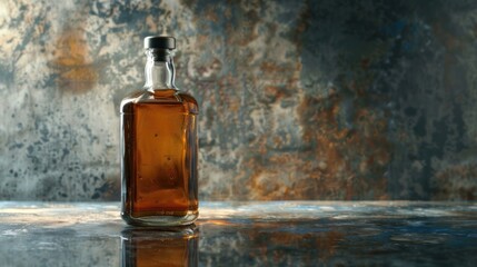 Obraz na płótnie Canvas Blank label product of whiskey liquor bottle on dark stone background. AI generated image