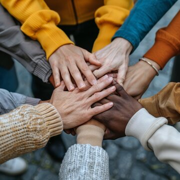 Concept of uniting a group of diverse hands