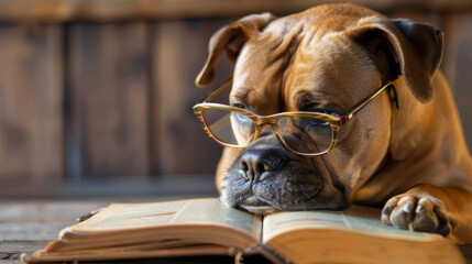 Cute Dog Reading a Book