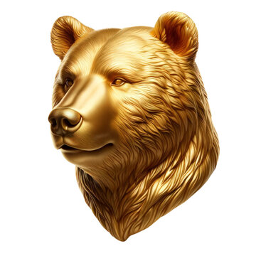 Gold bear head only,3D rendering illustration,clipart,png format,isolated on a transparent background.