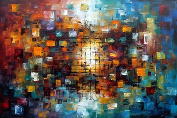 Abstract rough painting texture with oil brushstrokes in colorful colors. Pallet knife paint on canvas. Tile art concept background - 745952123