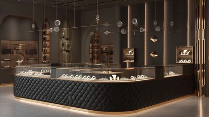 jewelry store interior, sale, consumerism, shopping and background concept - obrazy, fototapety, plakaty