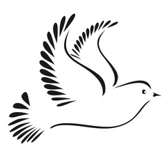 Stylized dove in flight in transparent background.
