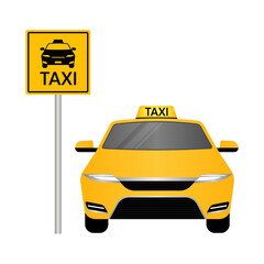 Taxi Car. Taxi service. Vector Illustration Isolated on White Background. 