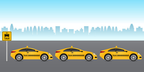 Taxi Car. Taxi in the City. Vector Illustration. 