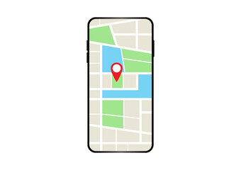 Smartphone with Map Navigation Application. Map GPS Navigation. Vector Illustration. 