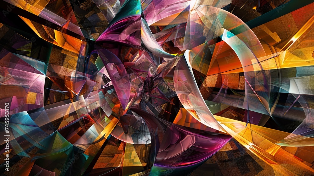 Poster abstract digital artwork of dynamic colorful shapes this abstract digital artwork captivates with it