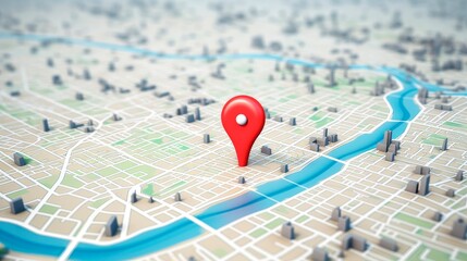 red location pin on 3d map 3d,  glowing red marker stands out on the digital map, marking your destination , location pin icon on map, navigation concept 
