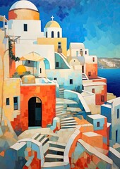 Santorini OIlpaint  - obrazy, fototapety, plakaty