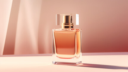Perfume transparent bottle on pastel background, perfume display