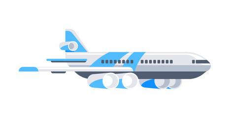 Flying civil aircraft transport. Flat airplane. Passenger and cargo air transport. Vector illustration