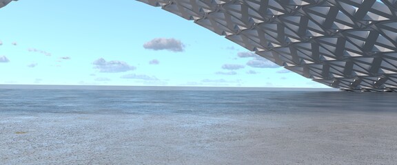 3d rendering abstract futuristic organic architecture with concrete floor.