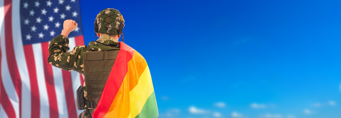 Fototapeta na wymiar Us army transgender policy. Social issues. LGBT flag.3d illustration