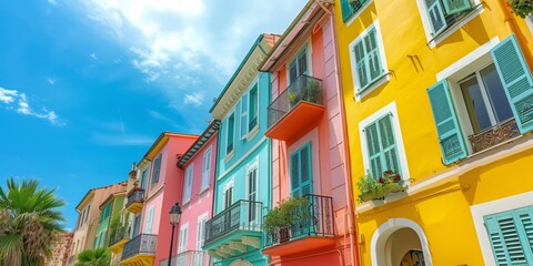 Vibrant historic homes in Nice's Old Town on the French Riviera. - obrazy, fototapety, plakaty