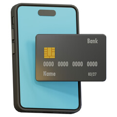smartphone with credit card or debit card 3d illustration
