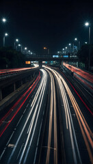 Fototapeta na wymiar Expressway at night, capturing the essence of urban movement through blurred lights. 