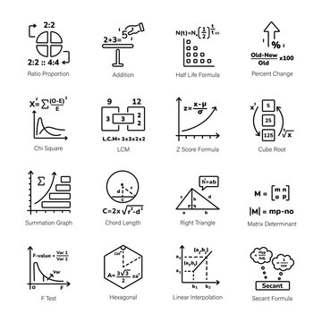 Set of Maths Knowledge Linear Style Icons 

