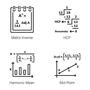Mathematical Equations Line Style Icons 