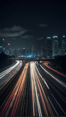 Fototapeta na wymiar Expressway at night, capturing the essence of urban movement through blurred lights.
